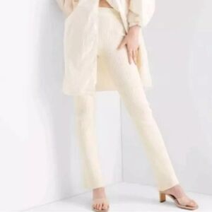 Future Collective Gabriella Cream Women High-Rise Ribbed Sweater Pants NWOT S